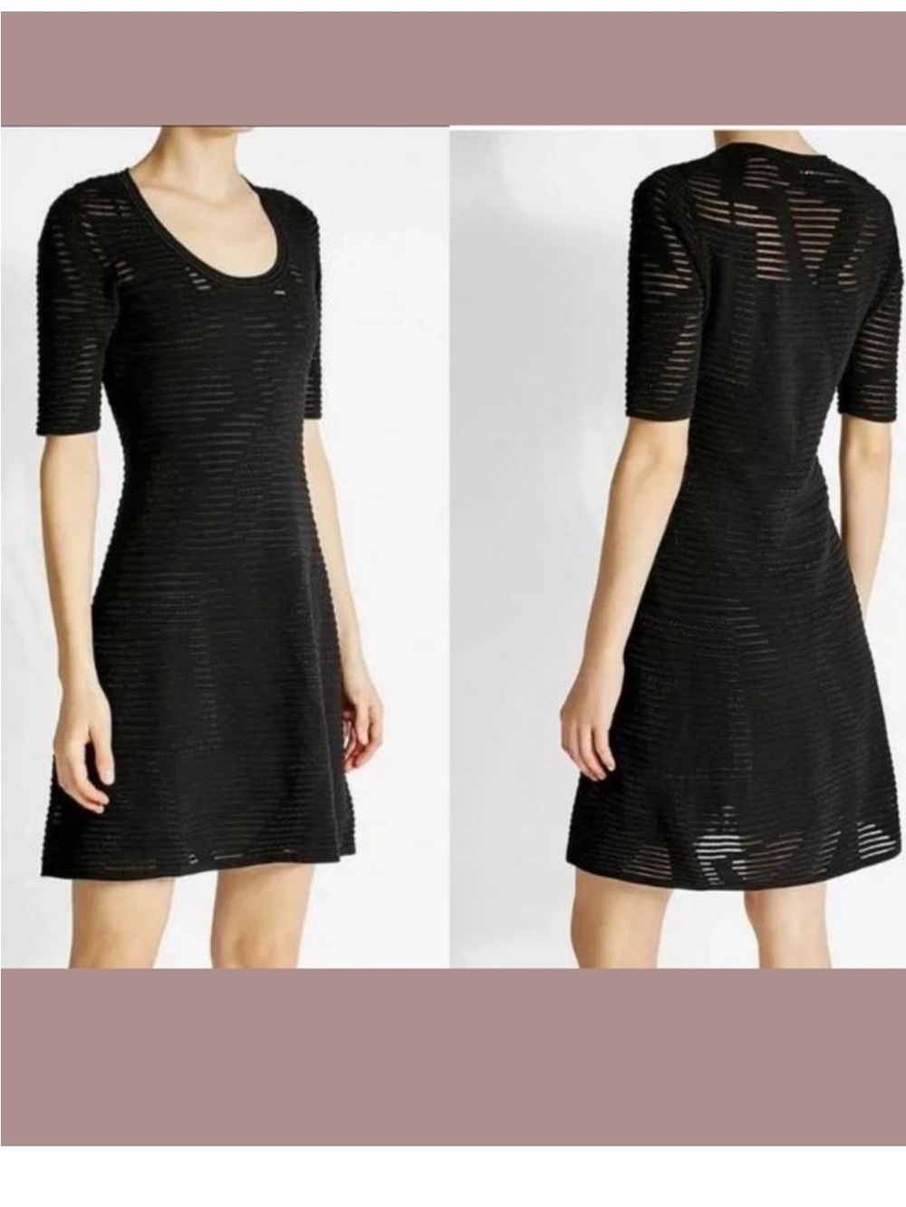 M by Missoni Black Open-Knit ShortSleeve Rib Stitch Fit & Flare Dress #G954 NWT